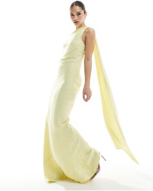 Maids To Measure Vestido De Dama De Honor Largo Amarillo Con Diseño Asimétrico Y Fular De - Blanco