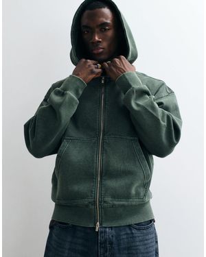 Redefined Rebel Oversized Washed Zip Through Hoodie - Green