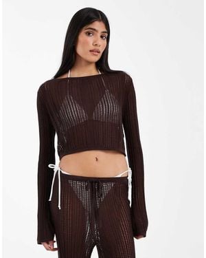 ASOS Polly Pointelle Lattice Back Top - Black
