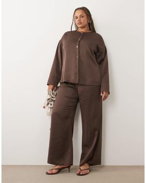Pretty Lavish Curve Breya Satin Drawstring Pants Co-Ord - Brown