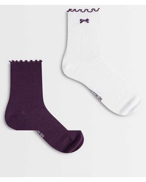 Cotton On 2-pack Ruffle Ribbed Crew Socks - Purple