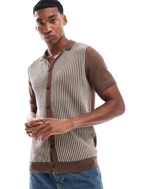 Brave Soul Knitted Short Sleeve Shirt - Brown