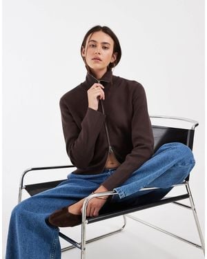 Object Strick-cardigan mit hohem kragen, doppeltem reißverschluss - Blau