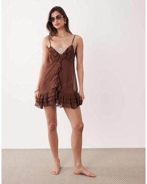 Miss Selfridge Beach Chiffon Frill Mini Dress - Pink