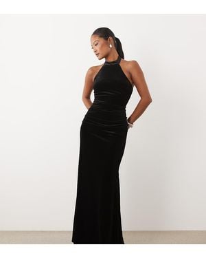 TFNC London Velvet High Neck Racer Maxi Dress - Black