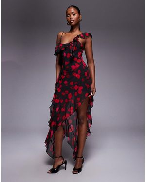 I.AM.GIA Julietta Georgette Chiffon Ruffle Detail Asymmetric Hem Maxi Dress - Purple