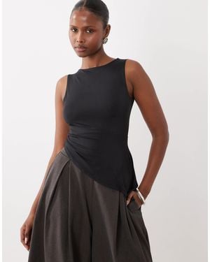 ASOS Slash Neck Tank Top With Ruffle Godet Detail - Black