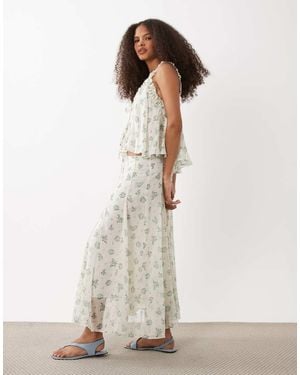 Mango Cushed Seam Detail Maxi Skirt - White