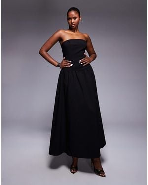Kaiia Exclusive Structured Bandeau Drop Waist Gathered Skirt Maxi Dress - Blue