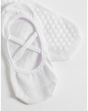 4505 Pilates 3 Pack Non-slip Grip Socks With Elastic Straps - White