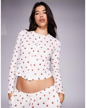 Kaiia Exclusive Cropped Button Through Pointelle Pajama Top - Gray