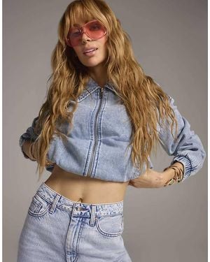 River Island Gathered Denim Bomber Jacket - Blue