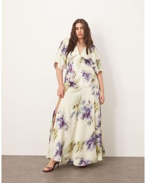 ARRANGE Curve Modern 30's Maxi Satin Dress With Shoulder Pad - Natural