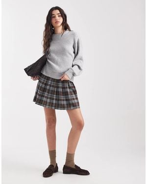 New Look Check Pleated Mini Skirt - White