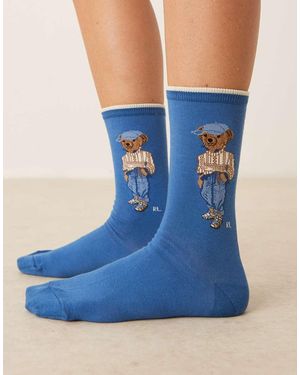 Polo Ralph Lauren Calcetines Azules Con Detalle De Oso De
