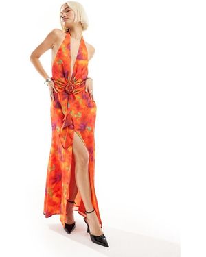 Annorlunda Vestido Largo Escotado Con Detalle Floral De - Blanco