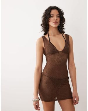 Free Society Crochet Mini Beach Dress With Low Back - Brown