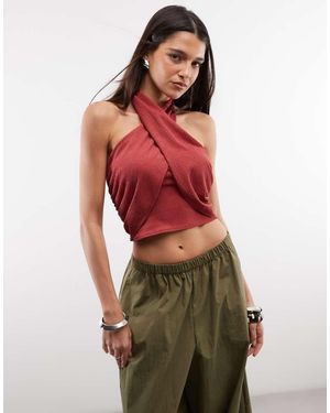 ASOS Crinkle Crossover Halter Neck Top - Red