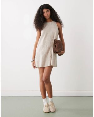 Monki Linen Blend Sleeveless A Line Mini Dress With Frayed Edge - White