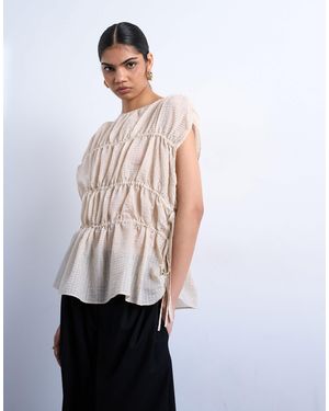 TOPSHOP Short Sleeve Channeled Tie Side Top - White