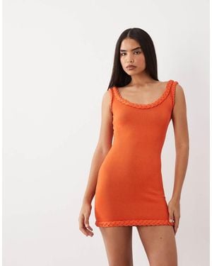 Wanderdoll Hallie Knit Rope Trim Detail Tie Back Mini Dress - Orange