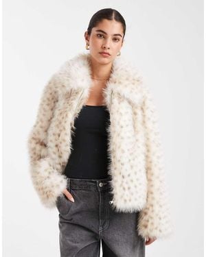 South Beach Printed Faux Fur Zip Jacket - Natural