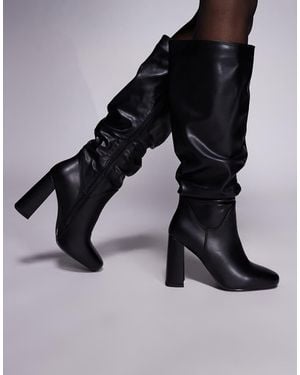 SIMMI Simmi London Hanzel Ruched Block Heeled Knee Boots - Black
