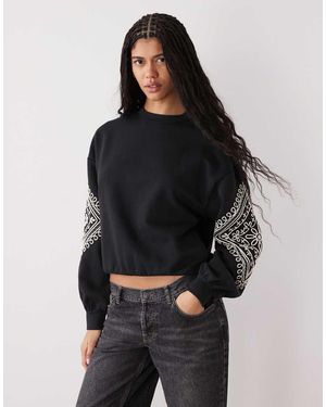 Miss Selfridge Embroidered Sleeve Sweatshirt - Blue
