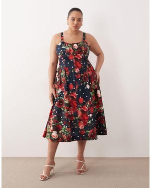 Hope & Ivy Plus A-line Strappy Corset Midi Dress - Red
