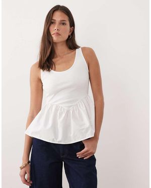 ASOS Ribbed Scoop Neck Cami With Peplum Hem - White