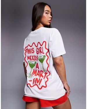 Kaiia Exclusive Cotton 'This Girl Needs A Martini' Slogan Graphic Oversized T-Shirt - Grey