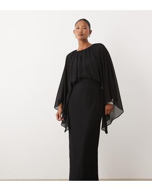 TFNC London Chiffon Cape Detail Maxi Jurk Met Lange Mouwen - Zwart