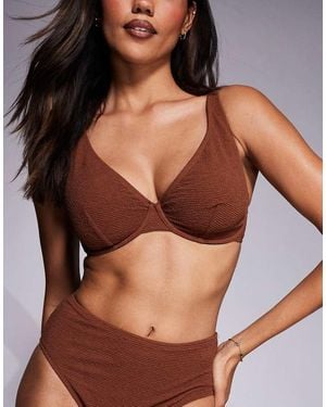 Ivory Rose Fuller Bust Unpadded Underwired Scoop Bikini Top - Brown