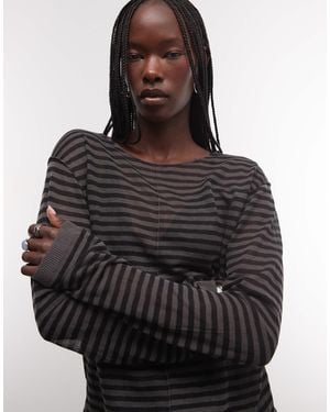 Weekday Slash Neck Sheer Knit Top With Front Seam Detail - Black