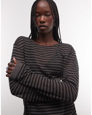 Weekday Slash Neck Sheer Knit Top With Front Seam Detail - Black