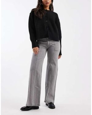 Mango Teen Wide Leg Jeans With Seam Detail - Black