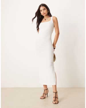 Vila Jersey Textured Detail Square Neck Midi Dress - Natural
