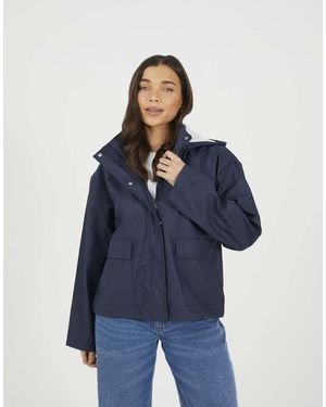 Brave Soul Short Rubberised Hooded Rain Mac - Blue