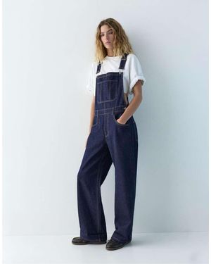 Pull&Bear Long Denim Dungarees - Blue