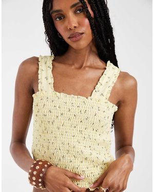 Pieces Wide Strap Smocked Ditsy Floral Top - Green