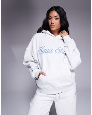 Kaiia Sweat à capuche d'ensemble en coton mélangé avec logo script brodé - chiné et bleu - Blanc