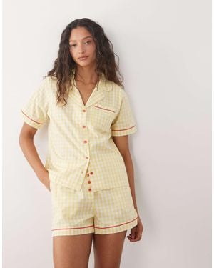 Threadbare – pyjama mit hemd und shorts mit em vichy-karomuster - Natur