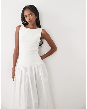 Mango Katoenrijke Maxi Jurk Met Bolle Zoom - Wit