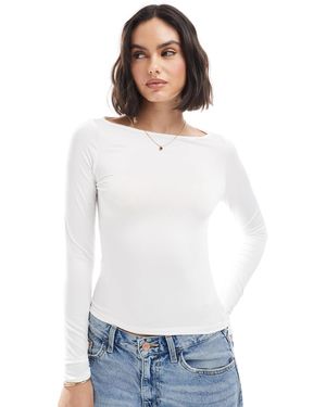 Monki Long Sleeve Boat Neck Top - White