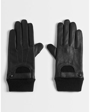 ASOS Gants en cuir à poignets côtelés s - Noir