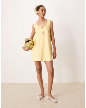 ASOS Denim Mini Jurk Met Lage Ronde Hals En Strik Voor - Naturel