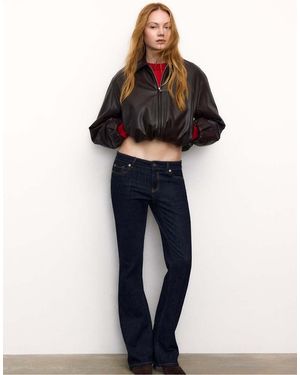 Stradivarius Faux Leather Quilted Bomber Jacket - Blue