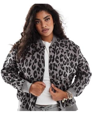 Yours Oversized Bomberjack Van Jersey Met Luipaardprint - Zwart