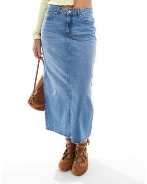 ONLY Denim Midi Skirt With Back Split - Blue
