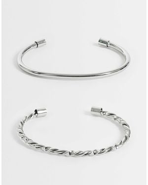 ASOS Pack Of 2 Cuff Bracelets With Plain And Twist Detail - White